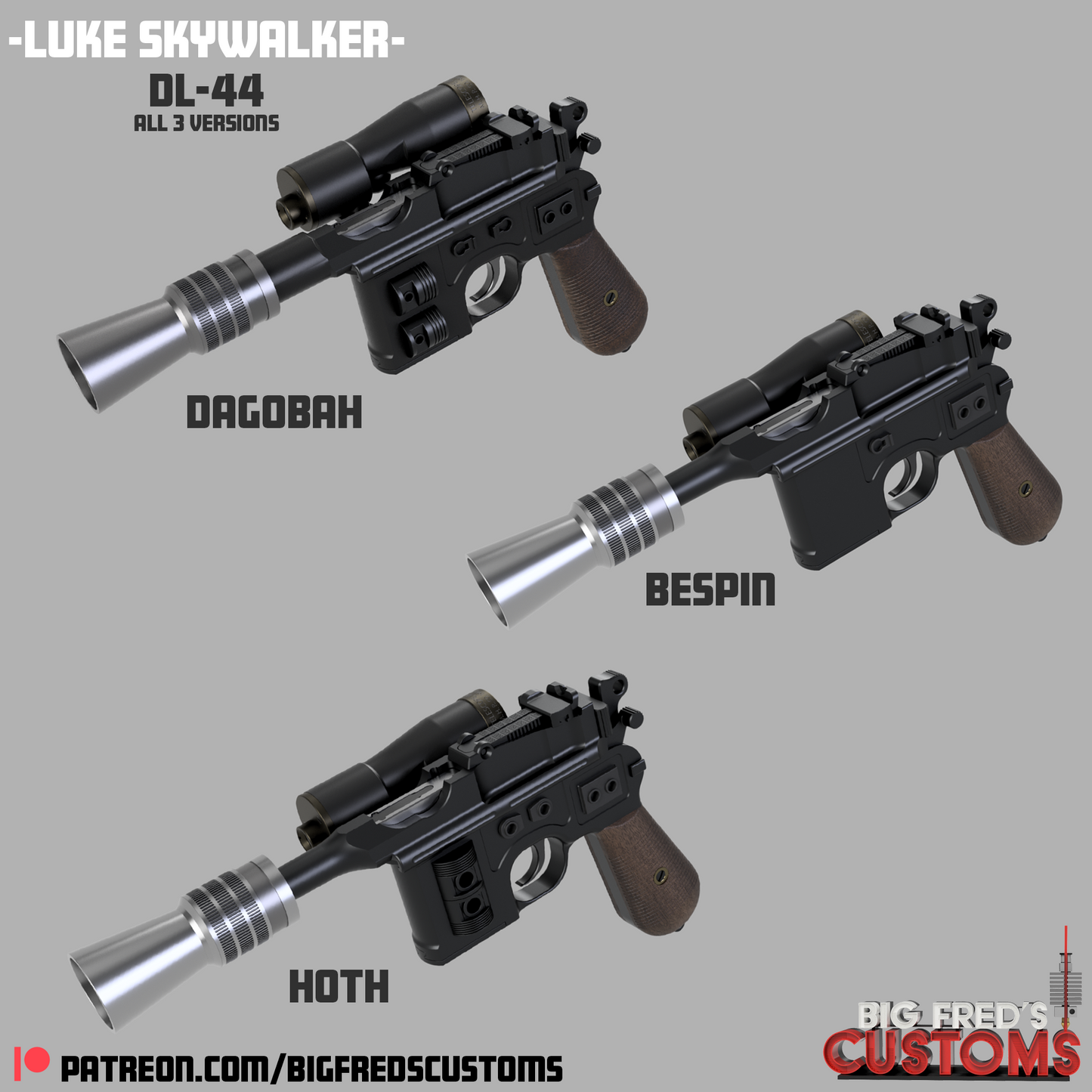 DL-44 Luke Skywalker -All Versions &nbsp;(Empire Strikes Back) STL (Download)